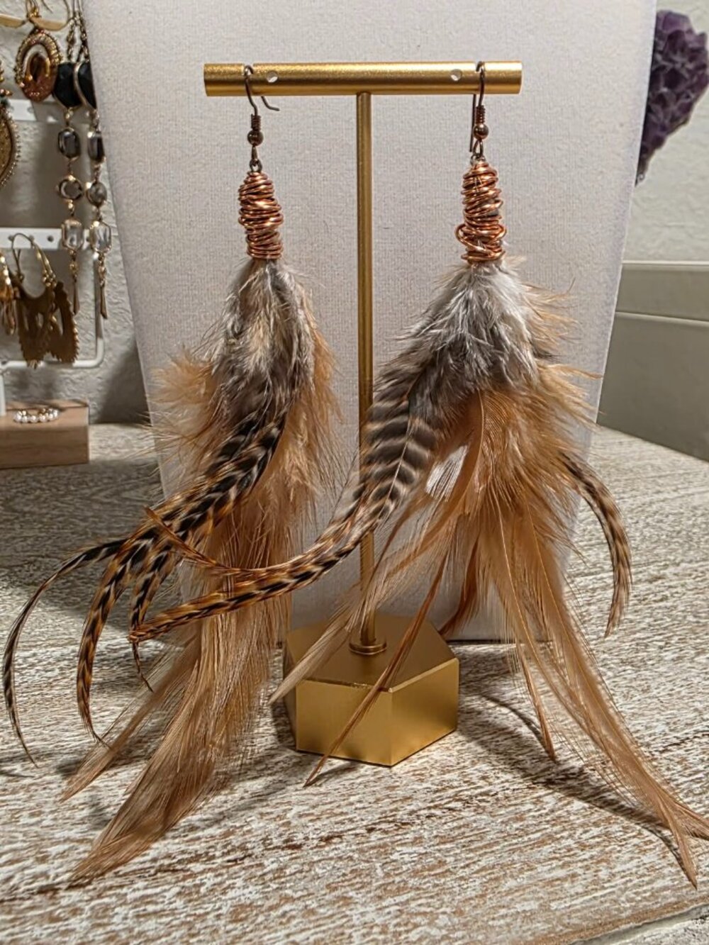 Wire Wrapped Feather Earrings